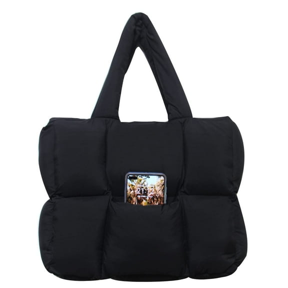 NAARIIAN Light Weight Big Capacity Cotton Padded Handbag Puffer Tote Bag(Black)