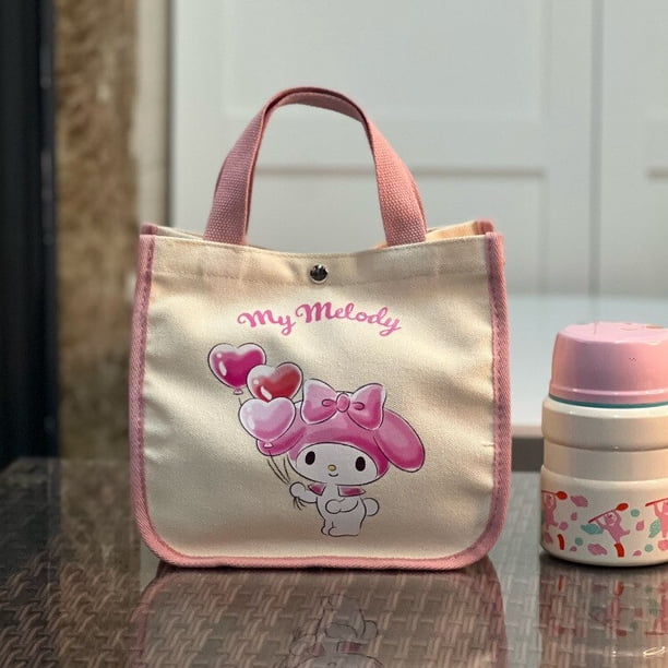Sanrio-bolsos y monederos portátiles de Hello Kitty, bolsa de cosméticos con melodía, estuche de maquillaje Kawaii, caja de almuerzo, bolso organizador