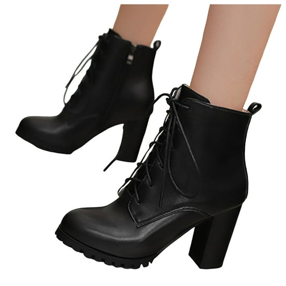 Mostsola Lace up Ankle Boots for Women Lug Sole Dress Booties Block Heel Short Boots