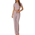 thumbnail image 2 of INSPIRE CHIC Women's Two Piece Lounge Set Ribbed Crop Top Wide Leg Pant Casual Sweatsuit XS Dusty Pink, 2 of 5