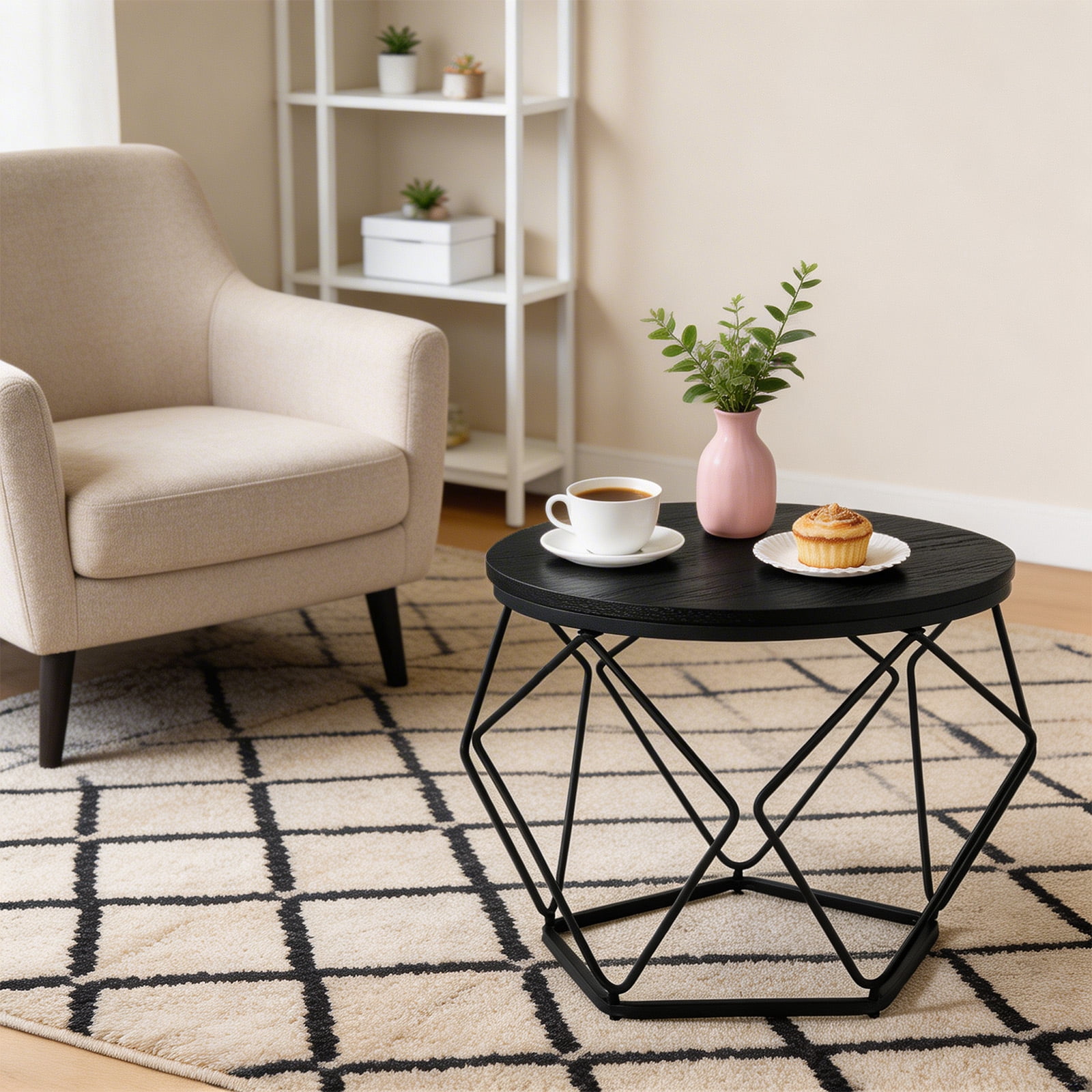 CONCETTA Small Round Coffee Table Set of 2, Nesting Side Tables for Living Room or Bedroom, Modern Accent End Tables,Black