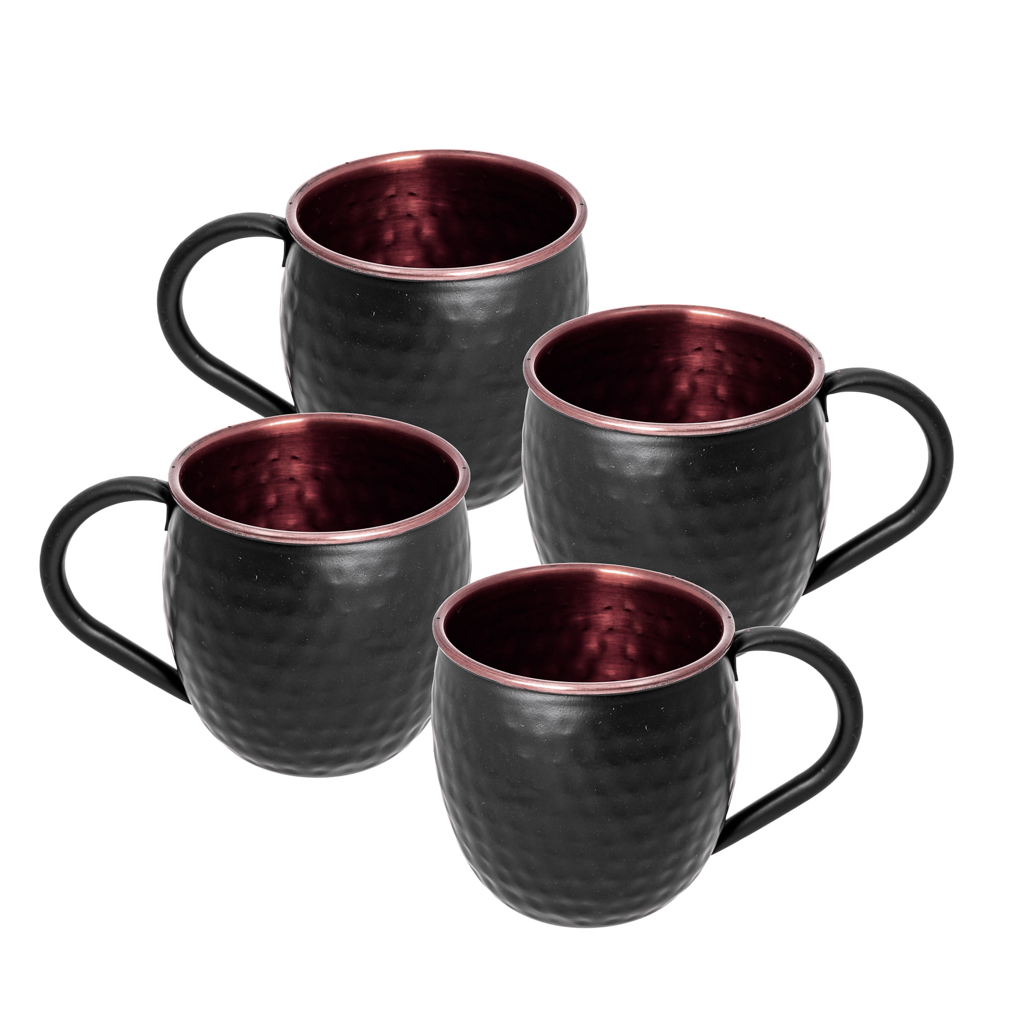 4 Pack Stainless Steel Hammered Moscow Mule Mug Black & Copper