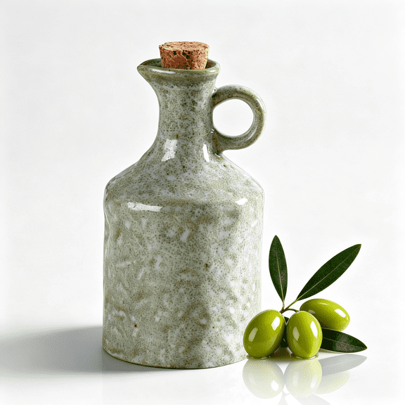 NORIZF Ceramic Olive Oil Dispenser with Cork Stopper, Reactive Glaze Texture Oil Bottle, Leak-Proof Small Spout for Kitchen, Great for Storing Vinegar, Wine, Soy Sauce, Lemon Juice (Green)
