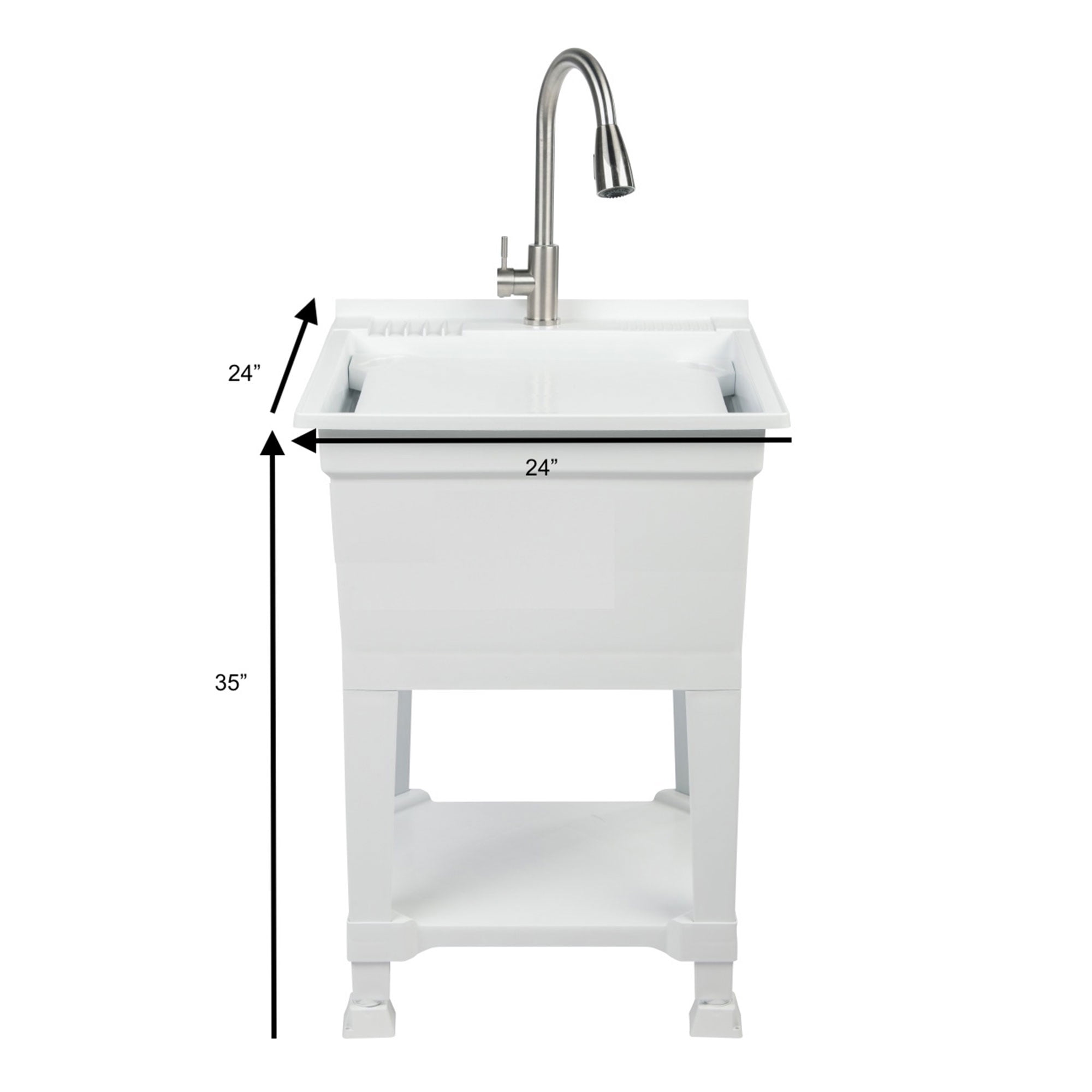 UTILITYSINKS Plastic 24" Freestanding Compact Workshop Utility Sink, White