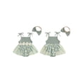 thumbnail image 2 of Newborn Baby Toddler Girl Romper Dresses Outfit, 3 6 9 12 18 Months Sleeveless Flower Print Tulle Patchwork Romper Dress with Bowknot Hairband Summer Clothes, 2 of 9
