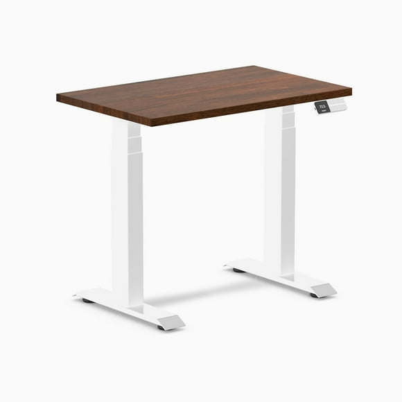Desky Dual Mini Rubberwood Sit Stand Desk - Red Walnut / 31.5 x 19.7 inches / White