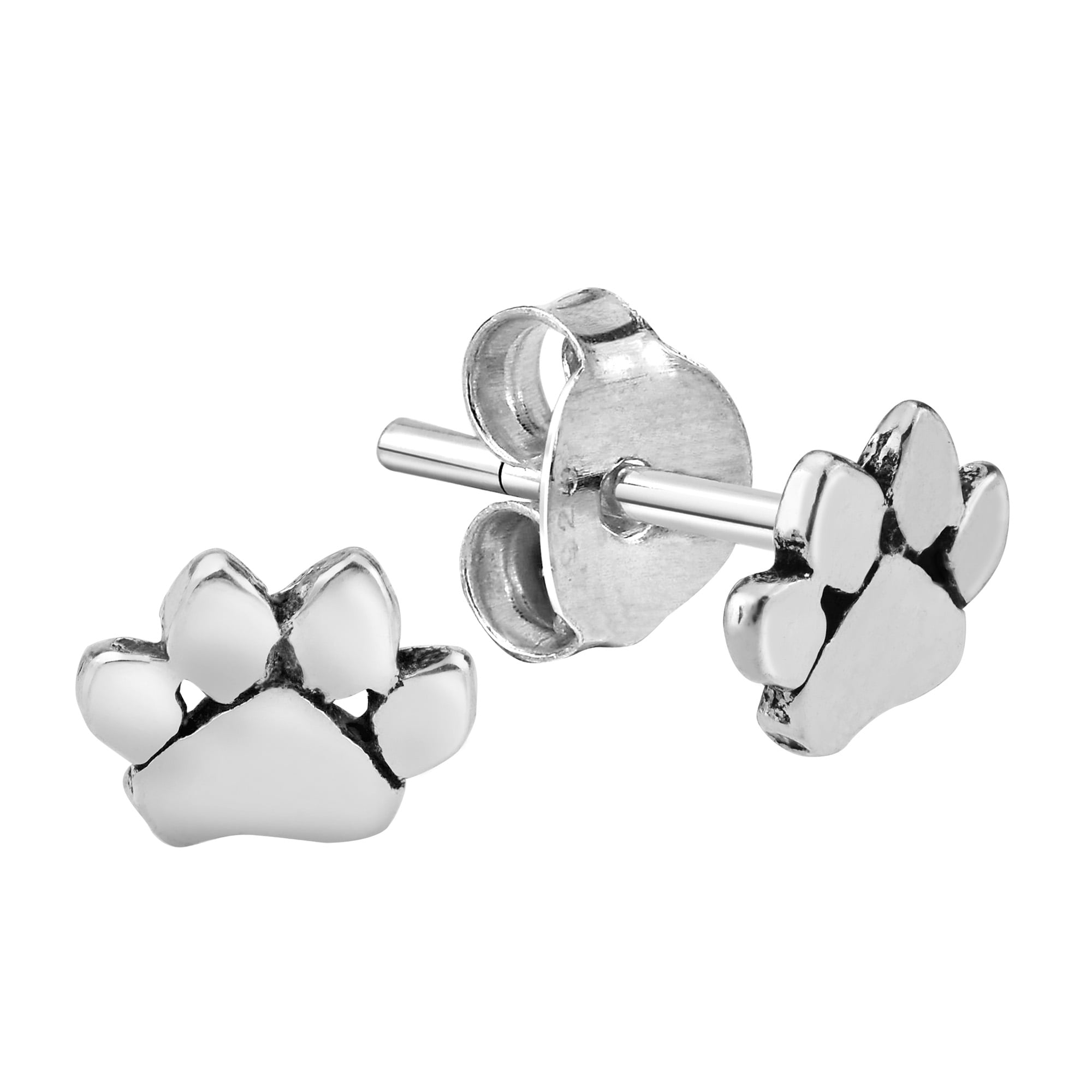 White Gold Finish Tiny Stud Paw Print Earrings 1.5 Ct Round Cut White Sapphire Dog paw Stud Earrings 925 Sterling Silver Dog Lover Gift