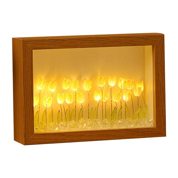 Marco de fotos Tulipán DIY Luz de noche Regalo Luz de noche (10 flores amarillas)