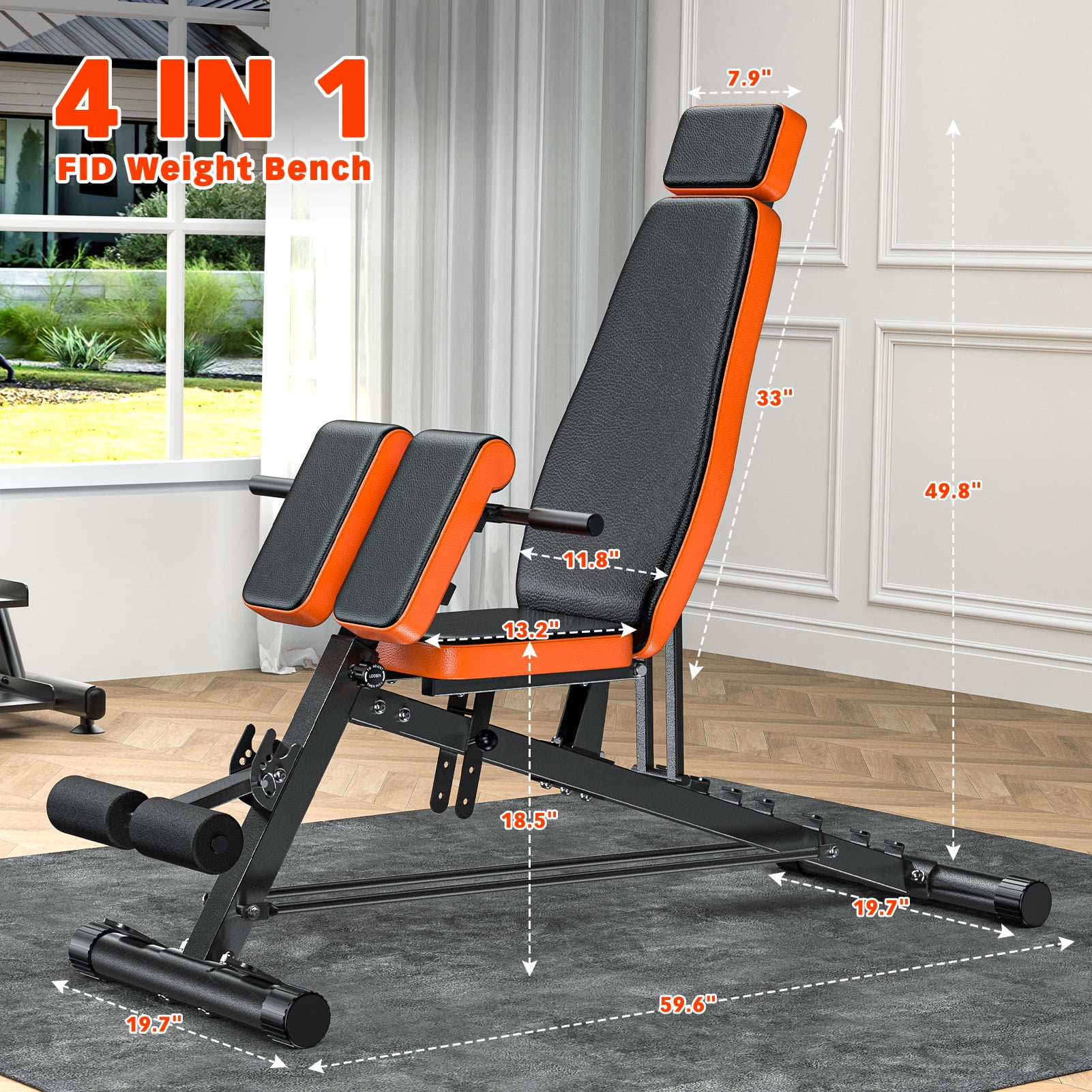 GIKPAL Roman Chair,8 Positions Multi-Functional Adjustable FID Weight Bench with Dumbbell Rack, Incline, Decline, and Flat Bench for Full Body Home Gym Workout,Support up to 1000lbs