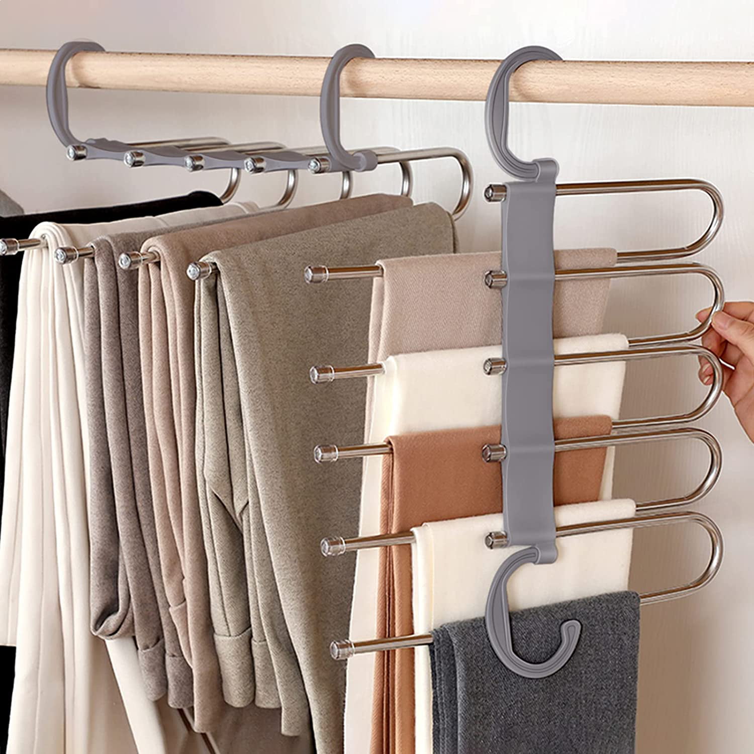 Pants Hangers Durable Slack Hangers Multi Layers Stainless Steel Space Saving Clothes Hangers Closet Storage for Jeans Trousers 4 Pack
