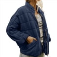 thumbnail image 3 of Chaquetas Acolchadas para Mujer, Informales, de Cuello Alto, Larga, Abrigos de Invierno Extragrandes con Cremallera Azul Marino M, 3 of 7