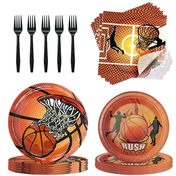 96pcs Basketball Party Dessert Plates, Dinner Plates, Napkins and Forks Set, Basketball Birthday Party Decorations Sports Gifts Boys Birthday Party Decorations for 24 People