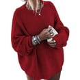 thumbnail image 1 of Frontwork Chunky Knit Sweater for Women Lightweight Oversized Pullover Tops Long Sleeve Loose Cozy Casual Knitwear Jumper Tunic Blouse Tops, 1 of 2