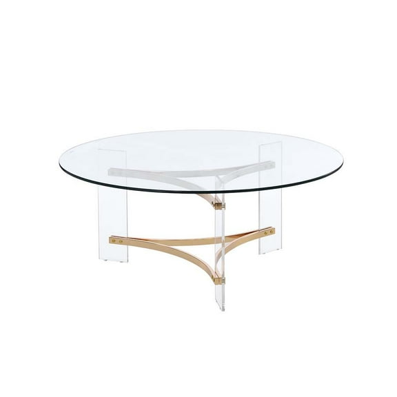 ACME Sosi Round Tempered Glass Top Coffee Table in Clear and Gold