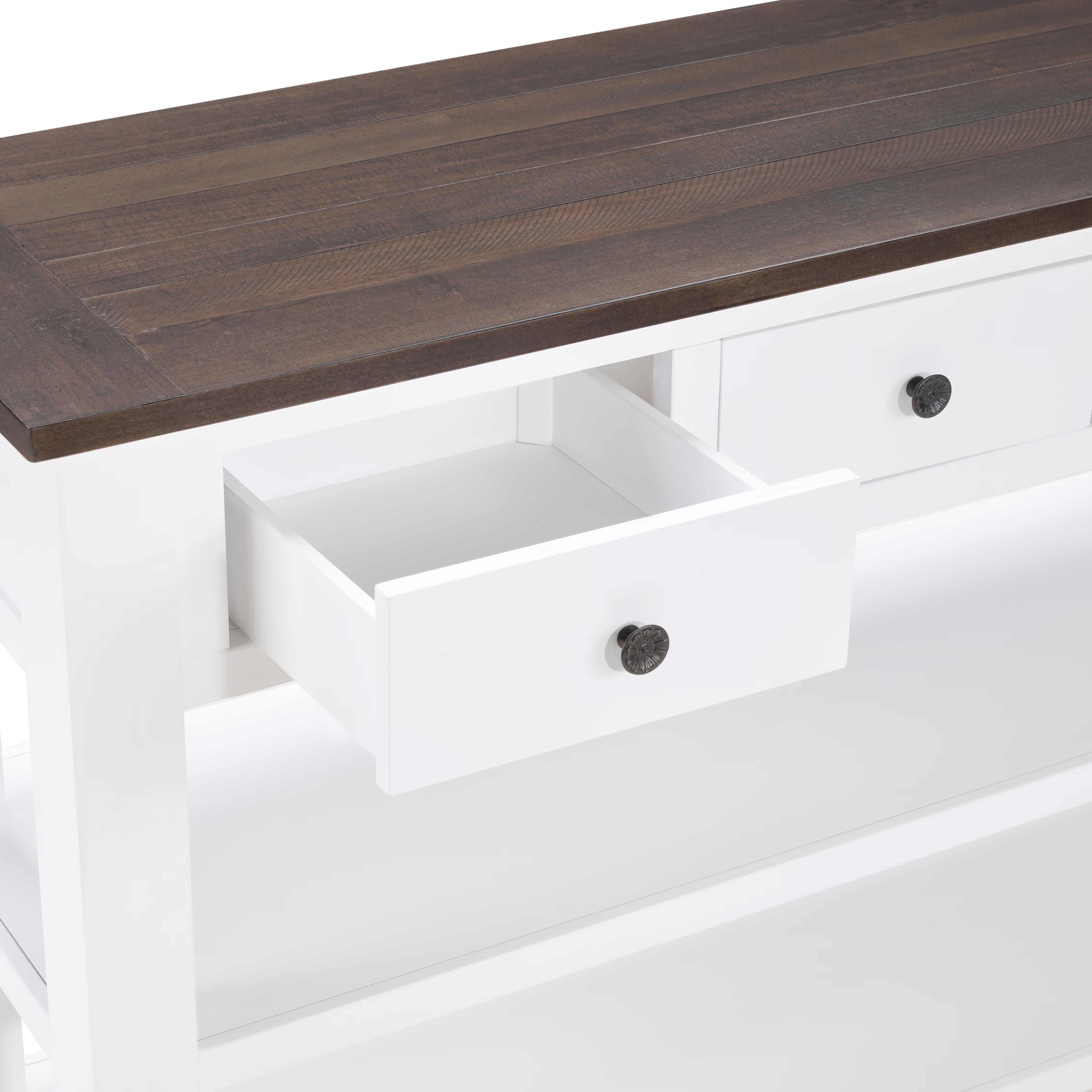 MAYEERTY 44" Retro Console Table with Drawers and Open Shelves, Solid Wood Entryway Table for Living Room, Hallway, Dining Room