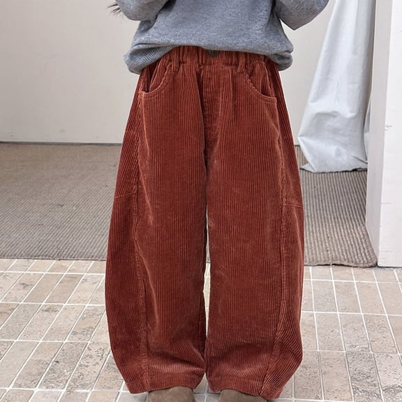 CPNG Oversized Corduroy Pants for Kids Wide Leg Mid Rise Elastic Waist Loose Comfy Trousers with Pockets Streetwear Spring Trendy Casual Pants
