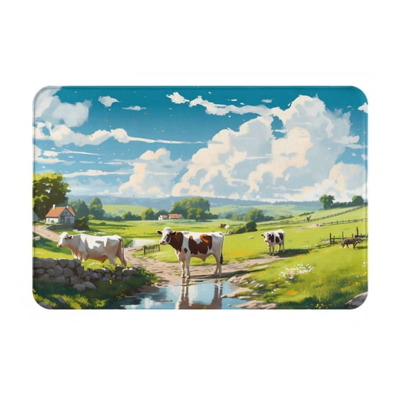 Saiise Countryside Farm Cow Pattern Doormat Flannel Material, Non-slip Bottom for Indoor and Outdoor Use 16x24in