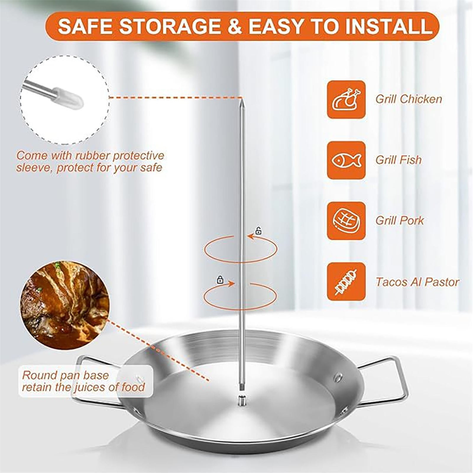 Crcmjuhgsa Barbecue Grills Pan With Skewer 304 Stainless Steel Vertical Skewer Pan Cooking Plate Pan With Skewer For Oven For Al Pastor Shawarma Kebabs Oven BBQ Dishes