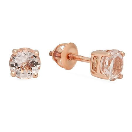 18k Rose Stud - Dazzlingrock Collection 1.50 Carat (ctw) 18K 6.5 MM Round Cut Morganite Ladies Solitaire Stud Earrings 1 1/2 CT, Rose Gold