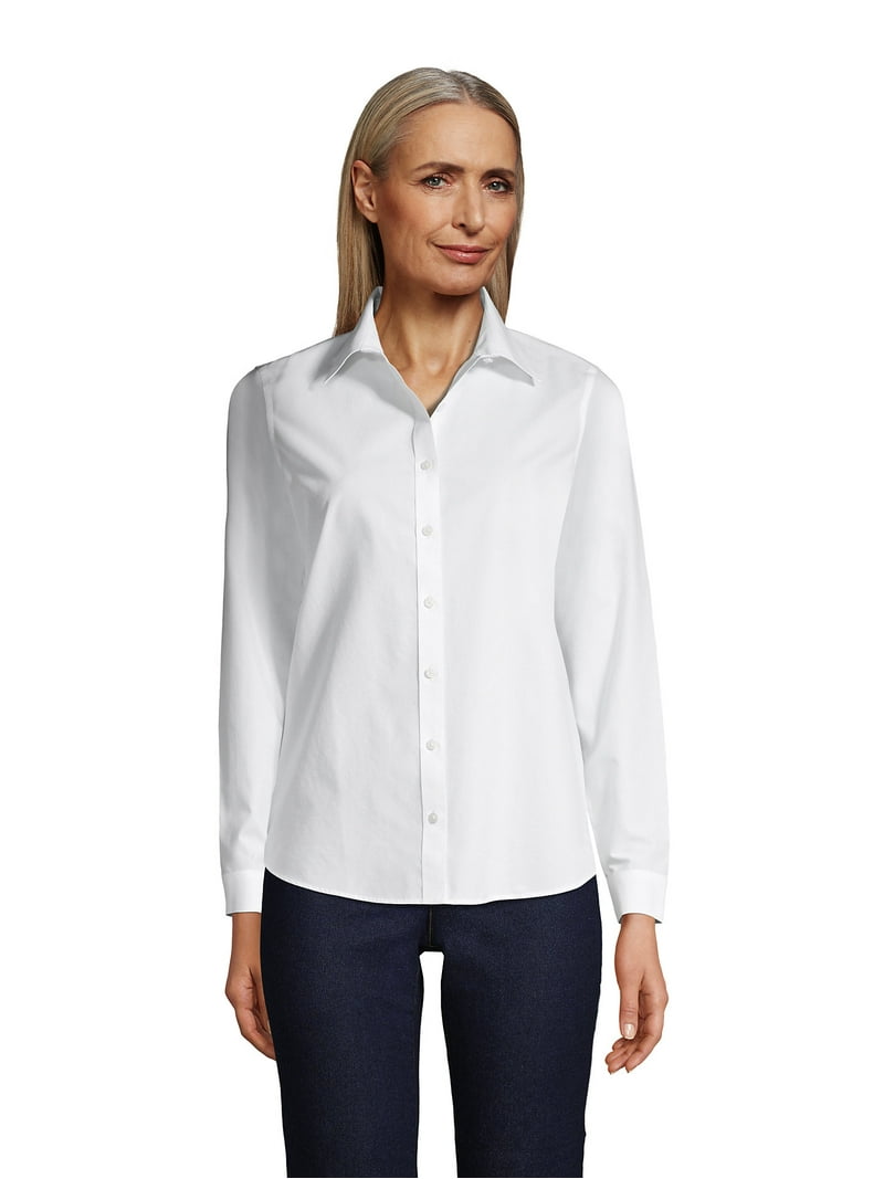 lands end wrinkle free dress shirts School Uniform No Iron Supima Cotton Oxford Dress Shirt
