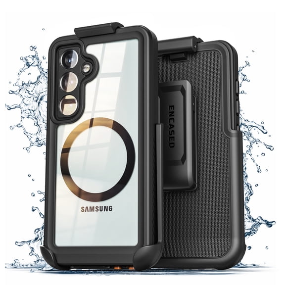 Encased Waterproof Case for Samsung Galaxy S26 Plus with Belt Clip - Full Body Protective Cover with Built-in Screen Protector & Holster (Clear/Black)
