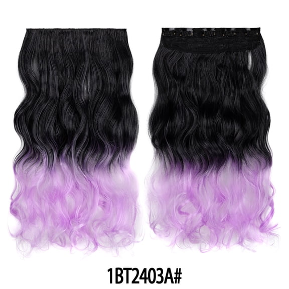 XmhyTop 17.7" Long Straight Clip in Hair Extensions, Full Head One Piece Style with 5 Clips, Highlight Synthetic Fibre, Easy-to-Wear for Women, Black to Light Purple