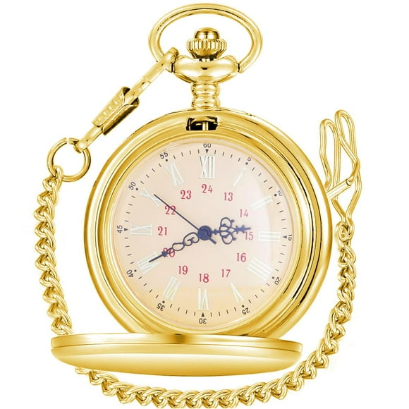 Tiong Smooth Vintage Pocket Watch with Chain Roman Numerals Scale(Full Gold)