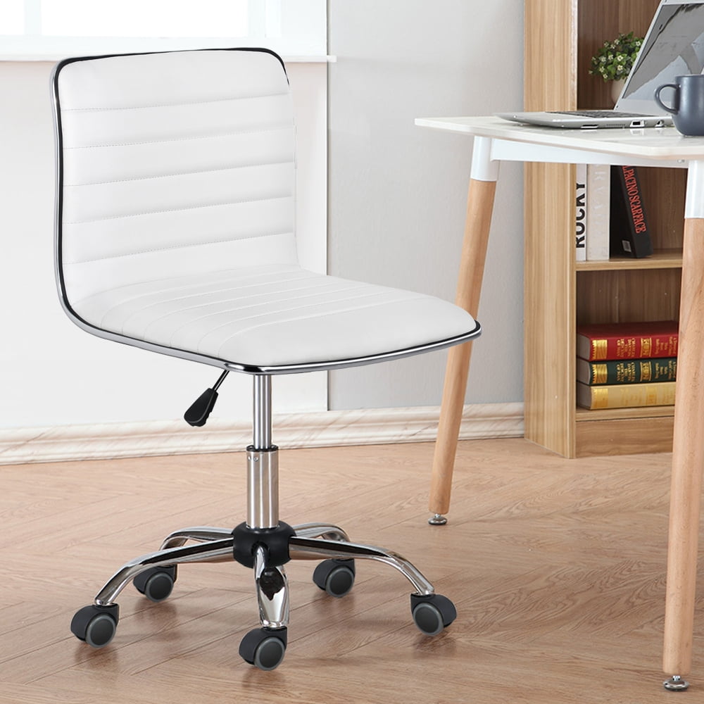 Alden Design Modern Adjustable Armless Faux Leather Swivel Office Chair, White