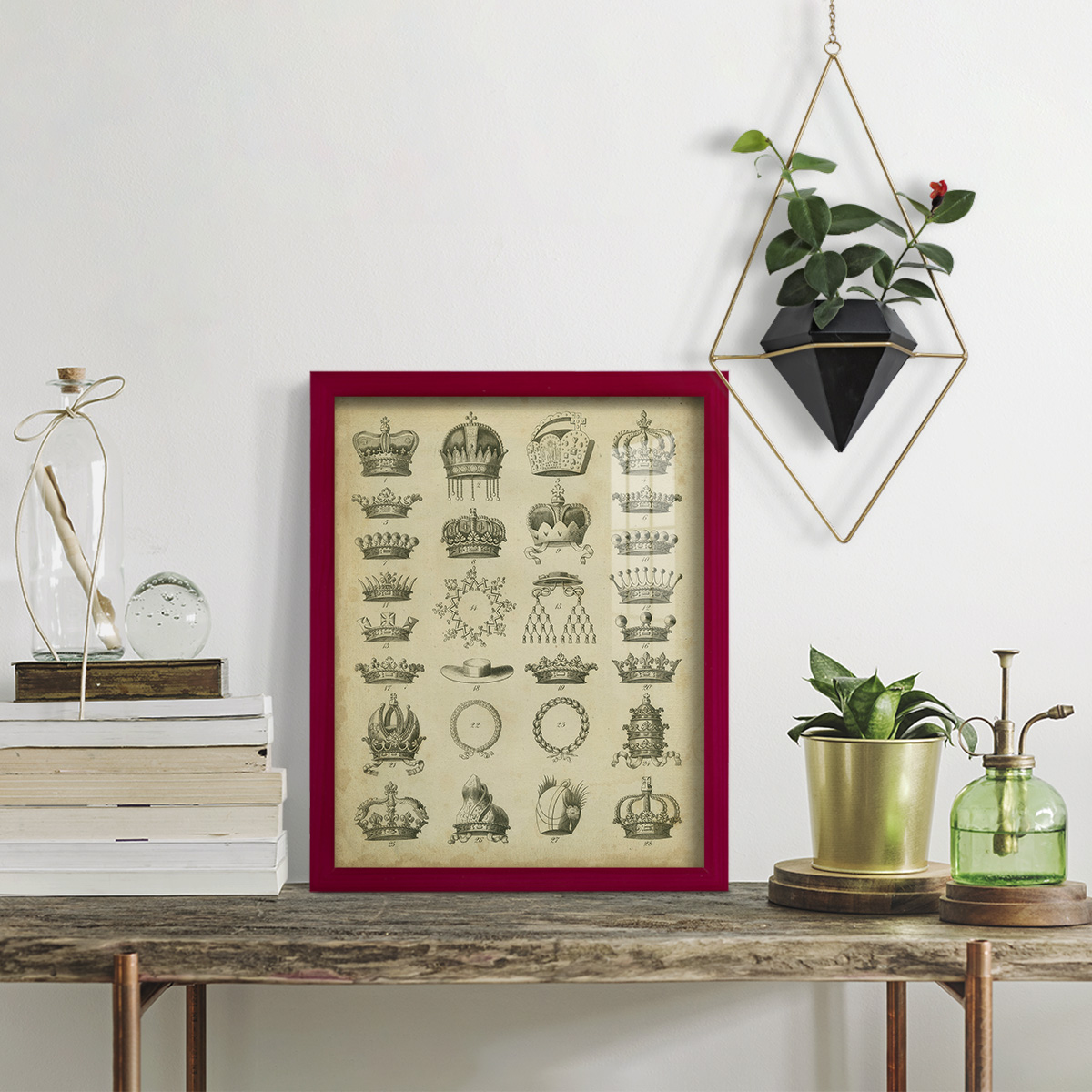 Heraldic Crowns & Coronets III -Framed Print w/glass-Cherry Red
