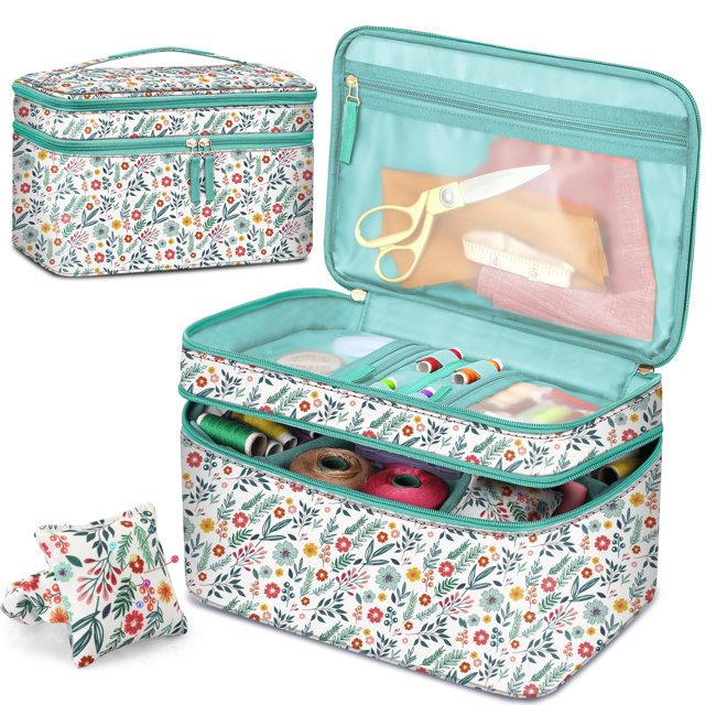 Organizador de costura FINPAC, bolsa de transporte de doble capa, 32 x 22 x 20 cm