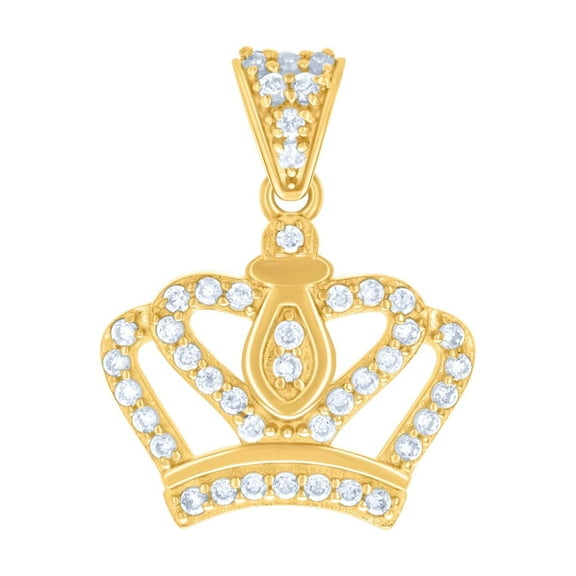10k Yellow Gold Womens Cubic Zirconia Crown Fashion Charm Pendant Necklace 22.4x16.6mm Wide Pendant for Women