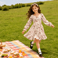 thumbnail image 3 of Lanbubble Girls Fall Dress Long Sleeve Floral Tiered Casual Flowy Dresses Square Neck A Line 7-14Y, 3 of 5