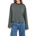 thumbnail image 2 of Only Moment Blackish Green Casual Fall Winter Tops Striped T Shirt Crew Neck Lightweight Sweaters Raglan Long Sleeve Shirts Fall Fashion Tops XS, 2 of 4