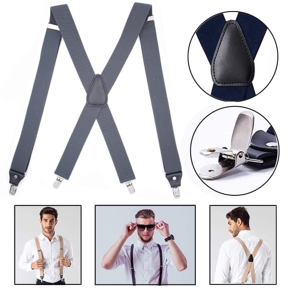 SAYLITA Heavy Duty Clip Suspenders for Men, Men's Adjustable X Back Mens Suspenders Straps with Clips for Work Wedding Party