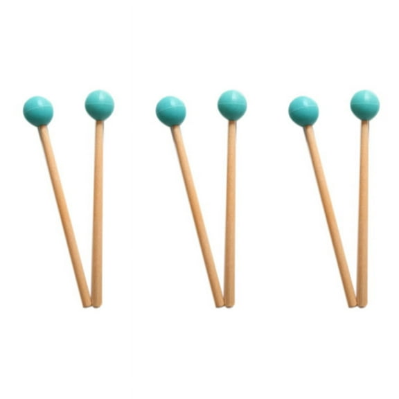 6Pcs Soft Rubber Sticks Wood Handle Bell Mallets for Glockenspiel Xylophone Bell Music Instruments Parts Green