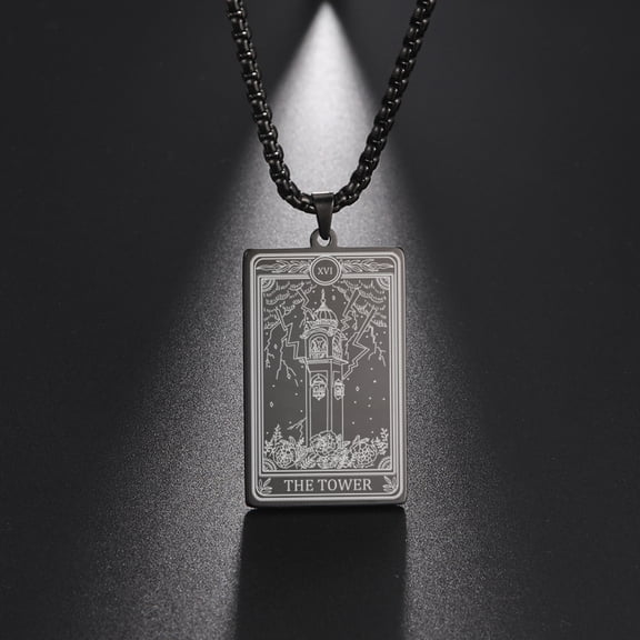 TEAMER Skeleton Tarot Card Necklace Stainless Steel Amulet Marigold Tarot Card Major Arcana Necklaces for Women Men