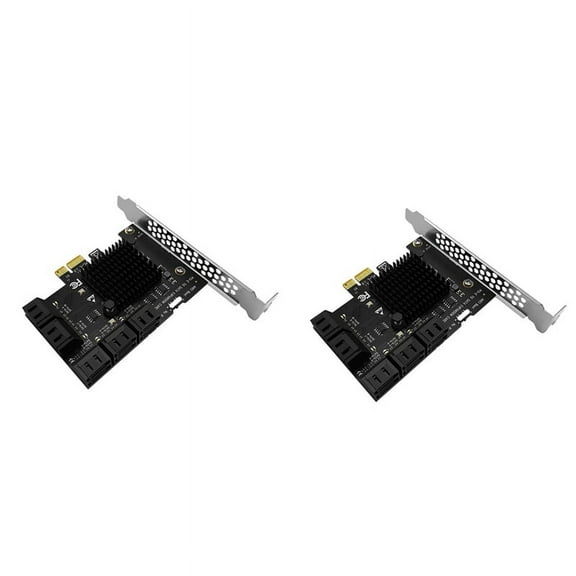 2X 10 Port 3.0 to PCIe X1 Expansion Card PCI Express Adapter SATA3 6G Converter with Heatsink for,2 x PCIE 1X to 10-Port SATA3.0 Card,Black