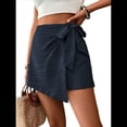 thumbnail image 1 of Minifalda Cruzada de Verano para Mujer, con Nudo, Cintura Alta, Cinturón, Cremallera, Informal, Holgada, Azul Marino, Talla L, 1 of 10