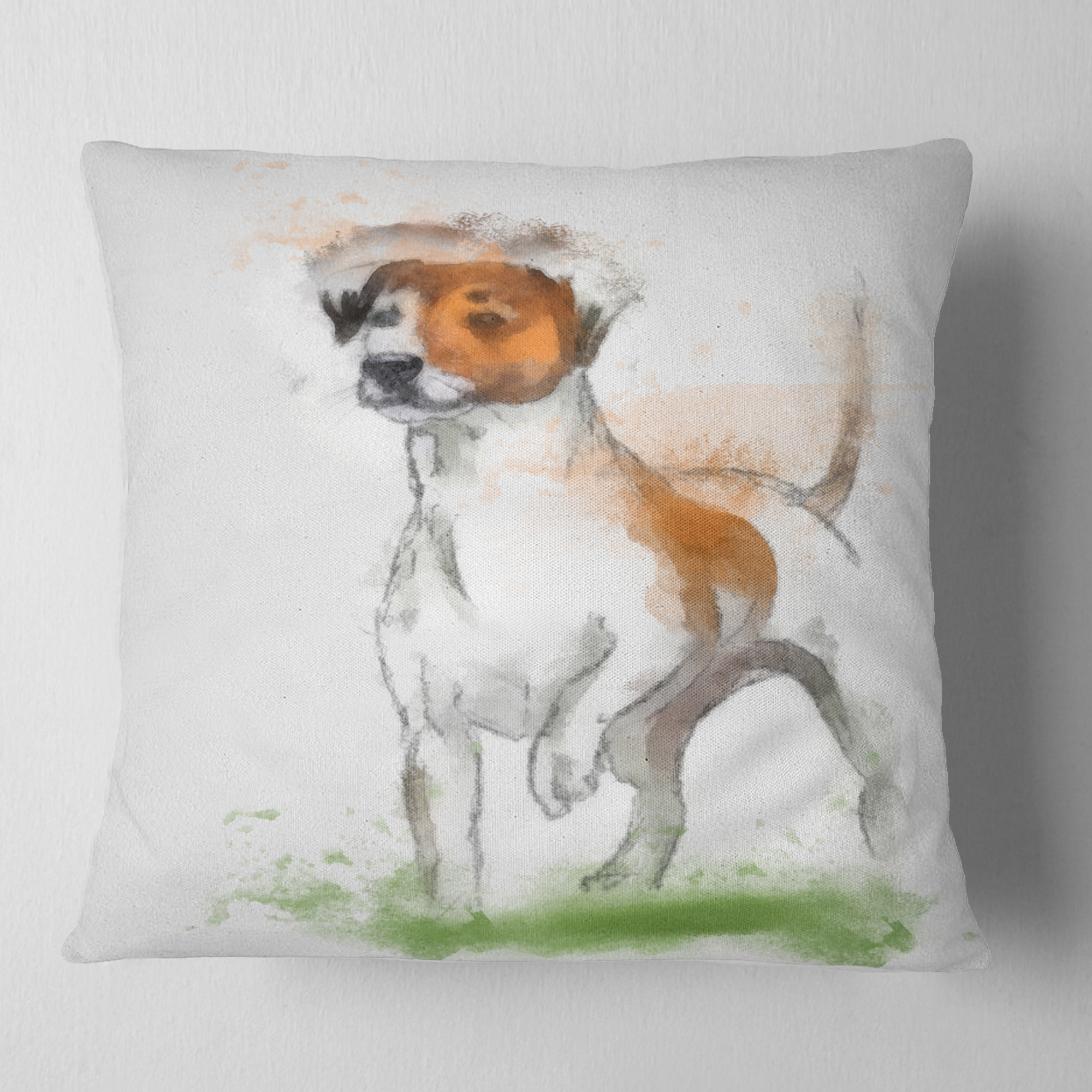 Designart Funny Dog Walking on Grass - Animal Throw Pillow - 18x18