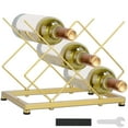 thumbnail image 1 of Countertop Wine Rack Iron Tabletop Wine Bottle Holder 5 Bottle Space Saving Tabletop Wine Bottle Stand with Anti-Slip Base Gold Geometric Wine Rack for Cabinet Pantry Restaurant 11x7.1 inch, 1 of 10