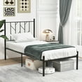 thumbnail image 1 of Costway Twin Size Metal Platform Bed Frame Vintage Headboard Mattress Foundation Black, 1 of 10