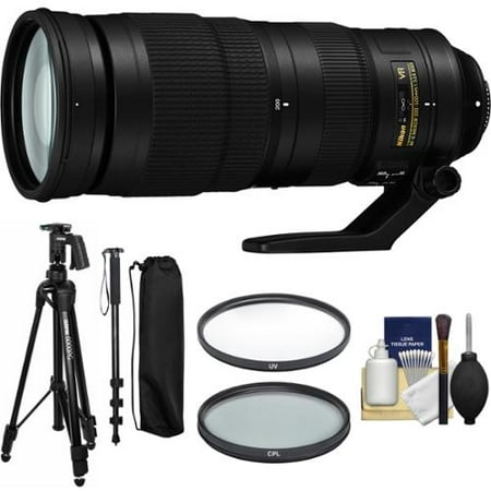 Nikon 200-500mm f/5.6E VR AF-S ED Nikkor Zoom Lens with Pistol Grip Tripod + Monopod + Filters + Kit for DSLR Cameras