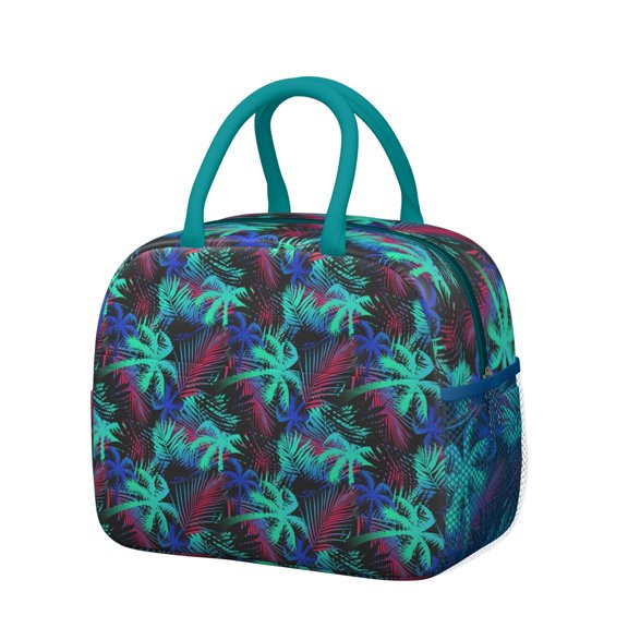 Reusable Palm Trees Lnsulated Lunch Bag for Women & Men-Leakproof Water-Resistant Cooler Tote,Large Capacity(10.6x8.7x6.3in)for Work,Office,Travel,Picnic,Beach.