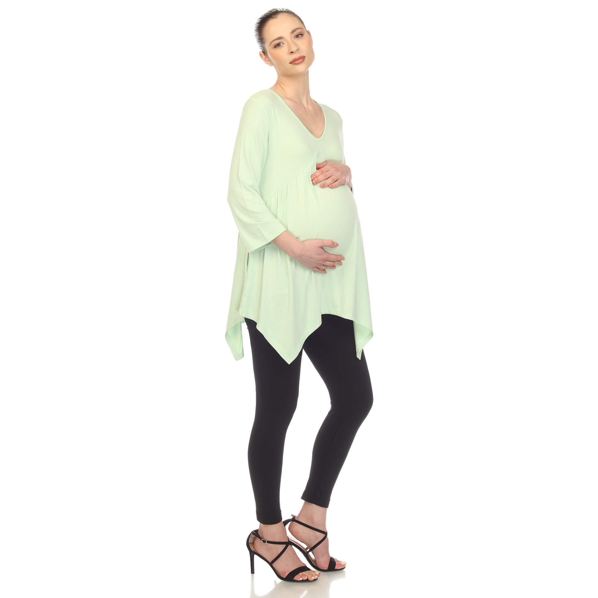 White Mark Women's Maternity Empire Waist V-Neck Tunic Top