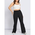 thumbnail image 3 of Lovito Women's Plus Size Colorblock Elastic Waist Slit Side Bell-Bottom Pants, 3 of 7