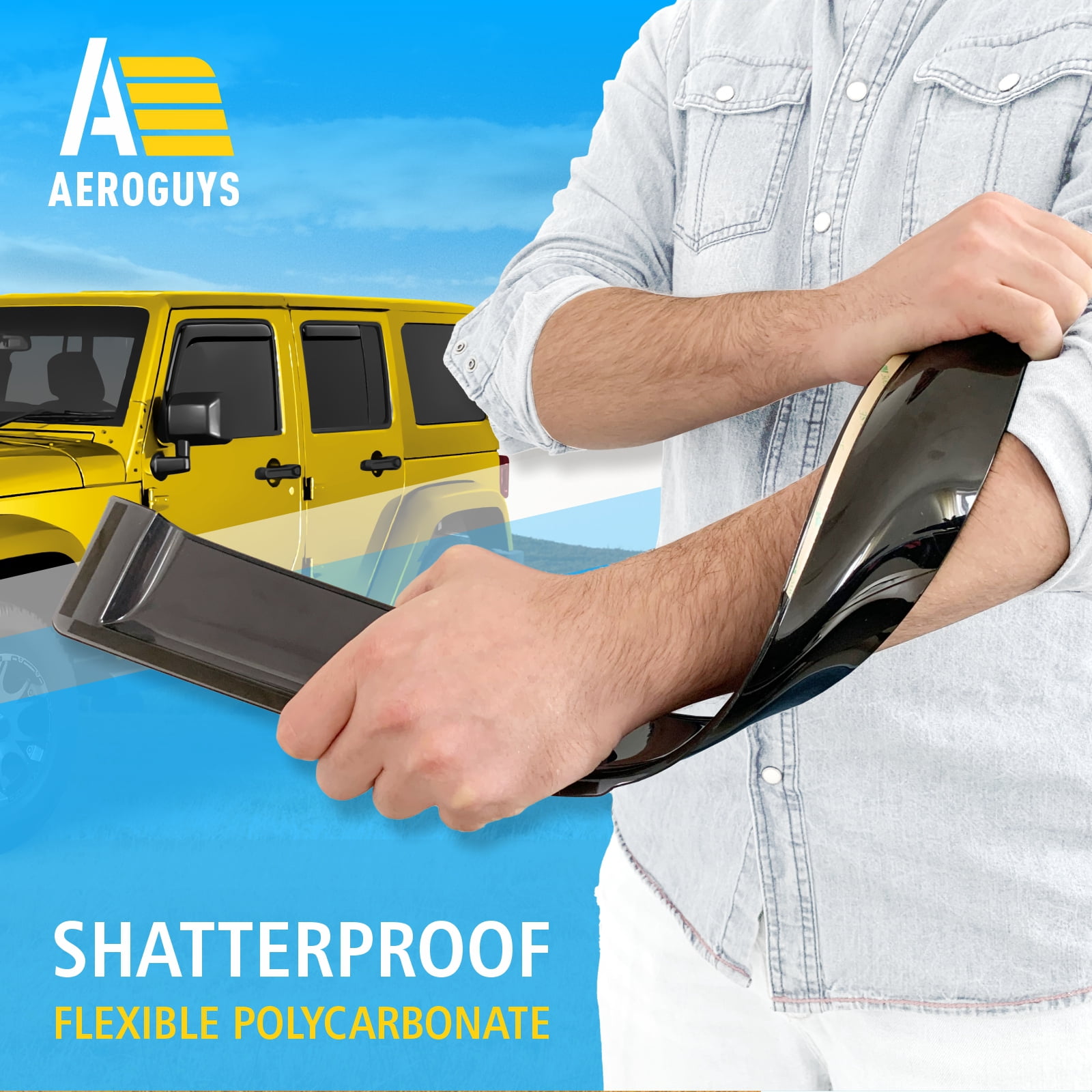 AEROGUYS in-Channel Window Deflectors Extra Durable Window Visors Rain Guards Fit for Jeep Wrangler JK 2007-2018, Sun Visors, Wind Vent Visors, Car Accessories- 4pcs. AG0263