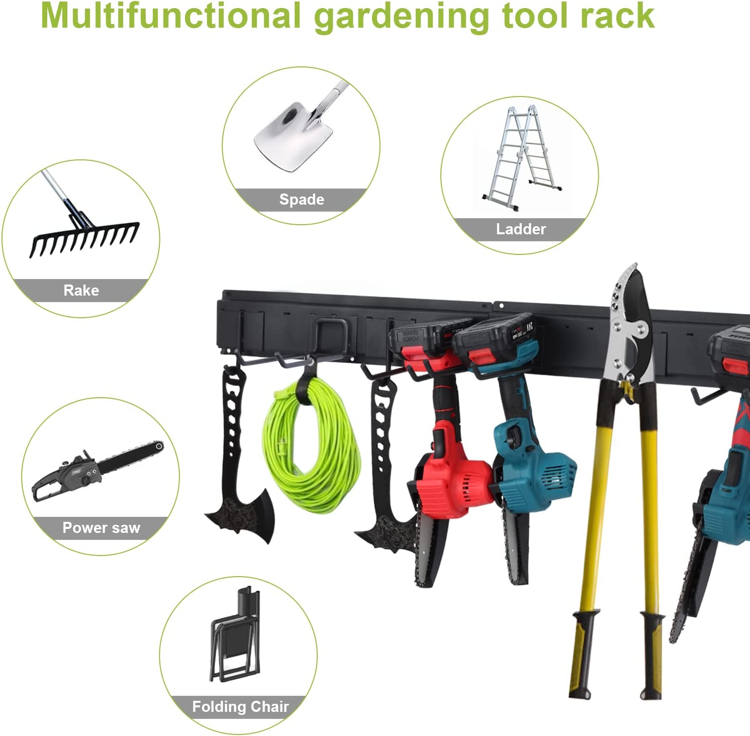 Garage Tool Storage Rack, Heavy Duty Wall Mounted Tools Organizer with 7 Hooks