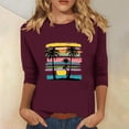 thumbnail image 2 of qolati Womens Tops 3/4 Sleeve Crewneck Cute Shirts Casual Palm Tree Print Trendy Blouses 2024 Summer Hawaiian Pullover Blouse, 2 of 4