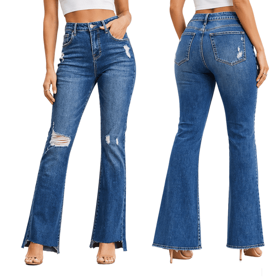 jelly jeans Womens High Rise Distressed Crop Stretch Denim Jeans Wide Leg Jeans
