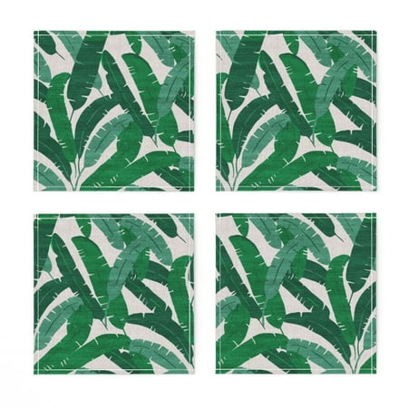 

Linen Cotton Canvas Cocktail Napkins (Set of 4) - French Banana Leaf Jungle Tropical Green Modern Print Cloth Cocktail Napkins by Spoonflower